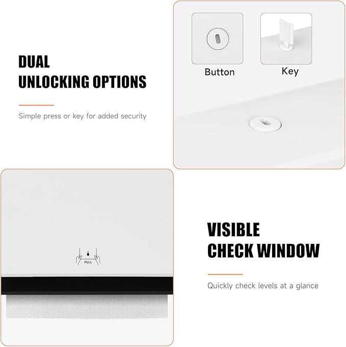 200-Sheet Wall-Mounted Paper Towel Dispenser, Fits Multi-Fold Towels up to 10x3.1 Inches, Perfect for Home & Business (White)