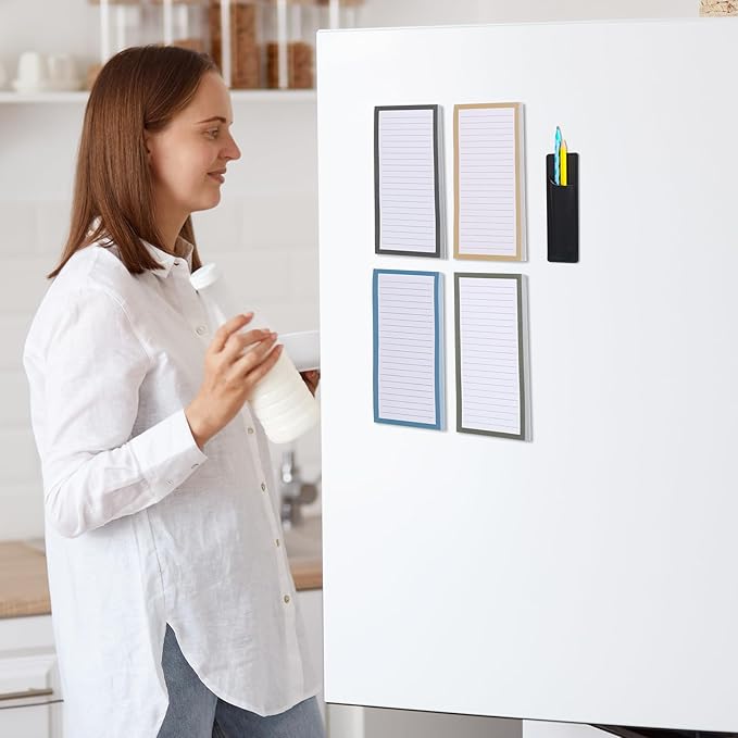 4 Pack Magnetic Note Pad for Fridge with Pen Holder, Totally 200 Sheets Magnetic To Do List, Grocery List, Shopping List, Memo Pads for Refrigerator（Dark Color）