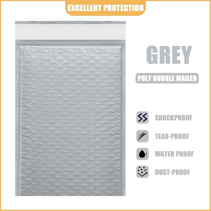 12.5in x 18in Bubble Mailer, Gray Poly Mailer, Padded Envelope, Shipping Envelope, Waterproof, Self-Sealing, For Small Business, Shipping, Mailing, Boutique Packaging(25PCS)