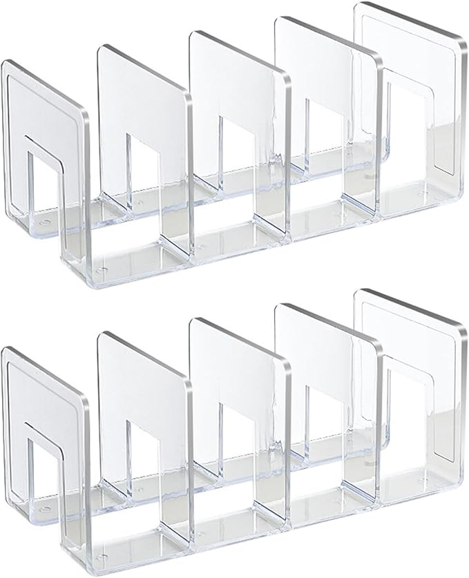 2PCS Acrylic File Organizer for Desk, Desktop Document/Mail Organizer, 4 Compartments Plastics Invisible Bookshelf Floating (12.5" x 5.7" x 5", Clear)