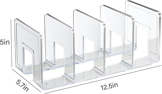 2PCS Acrylic File Organizer for Desk, Desktop Document/Mail Organizer, 4 Compartments Plastics Invisible Bookshelf Floating (12.5" x 5.7" x 5", Clear)