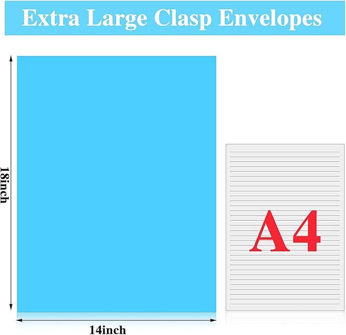 40 Pcs Extra Large Mailing Clasp Envelopes 14 x 18 Inch Jumbo Kraft Catalog Manila Envelope with Clasp Closure for Oversized Big Document Office Home Business School Storing Mailing(Blue)