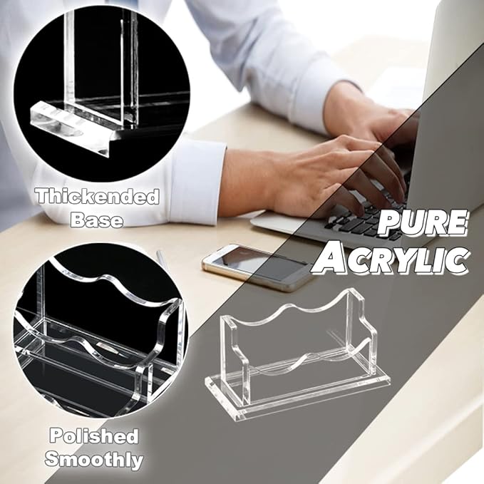 2 Packs Acrylic Business Card Holders for Desk, Horizontal Clear Business Name Card Display Stand, Desk Accessory Business Name Card Organizer (Horizontal, 1-Slot)