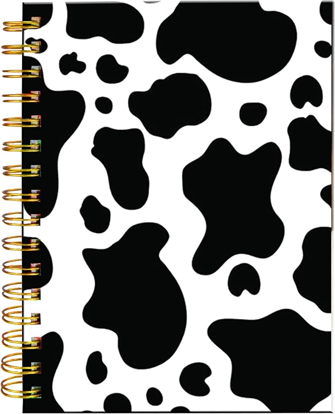 iampanda Spiral Journal Notebook,Strong Twin-Wire Binding with Premium Paper for Girl Women,Cute 60 Sheets A5 College Ruled Notebook/Journal,Perfect for School Office Home Gifts,Black White Cow Print