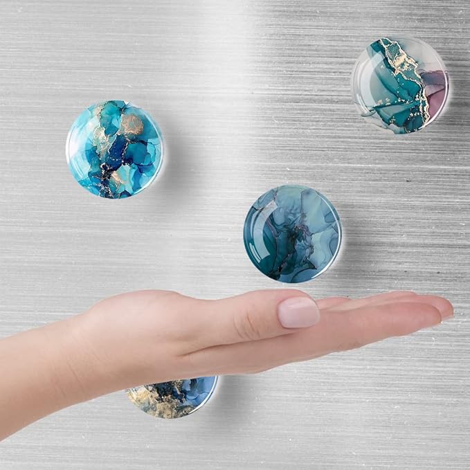 12Pcs Glass Strong Magnetic Refrigerator Magnet Fridge Sticker,Marble Crystal Fridge Magnets Decoration for Crafts,Fridge Magnets for Kitchen, Office Whiteboard, Cabinet and Dishwasher