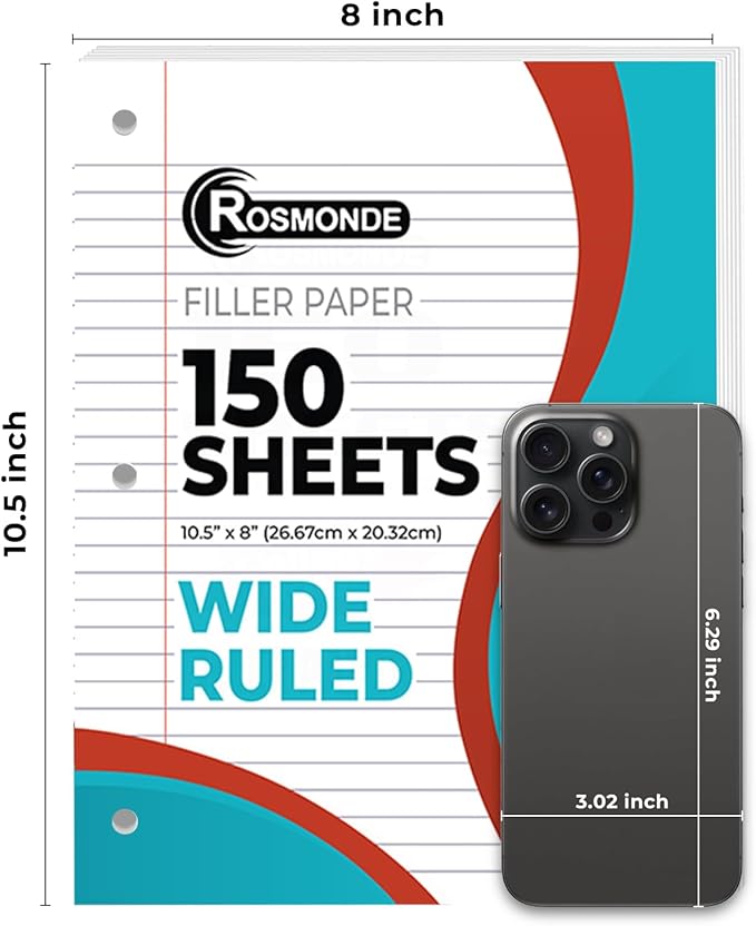 1152 Pack (Pallet) Loose Leaf Paper Bulk, 172800 Sheets, Wide Ruled, 150 Sheets/Pack, 8 x 10.5", Pallet of Filler Paper, 3 Hole Punched, 56 Gsm Thick Paper, School & Office, 4-7 Days Transit
