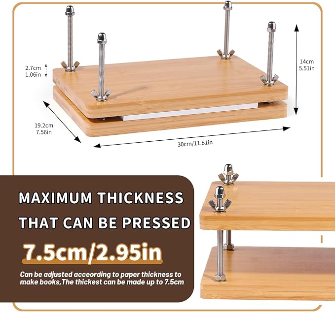 45 Pcs Book Binding Kits Bookbinding Kit Book Press 7.9”x11.6” with Book Binding Materials Bone Folder Tool Binding Cloth Webbing Strap and Storage Bag for Binding and Repair