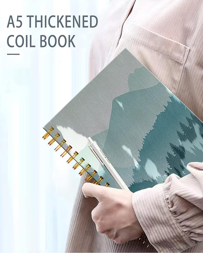 iampanda Spiral Journal Notebook,Strong Twin-Wire Binding with Premium Paper for Girl Women,60 Sheets A5 College Ruled Notebook/Journal,Perfect for School Office Home Gifts,Beautiful Green Mountain