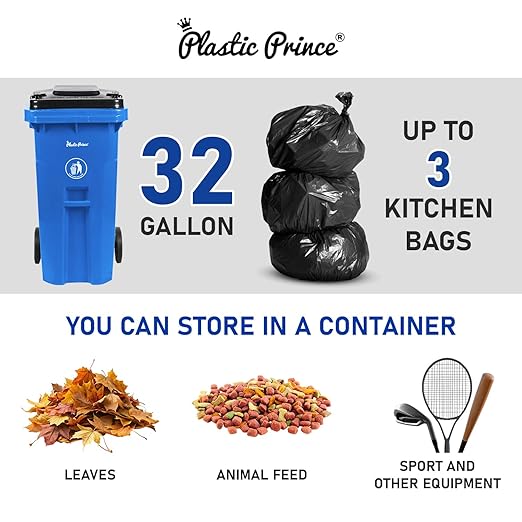 32 Gallon Recycling Rollout Trash Can with Lid, Commercial Heavy-Duty Wheeled Outdoor Garbage Can, Blue