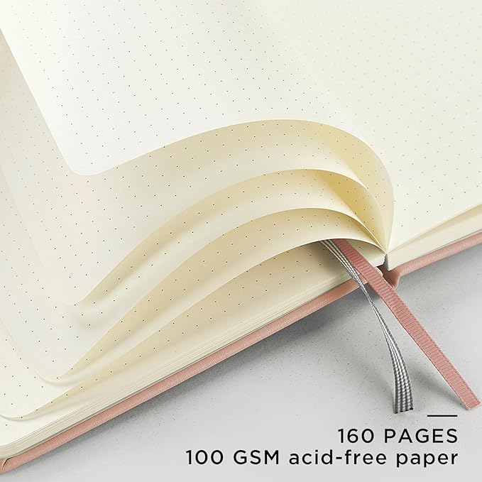 &And Per Se Dotted Journal Notebook, A5 Hardcover Leather Bullet Dotted Journal, 160 Pages 100 gsm Thick Dotted Paper，3 Sheets of Stickers Included - 5.7'' x 8''（Apricot）