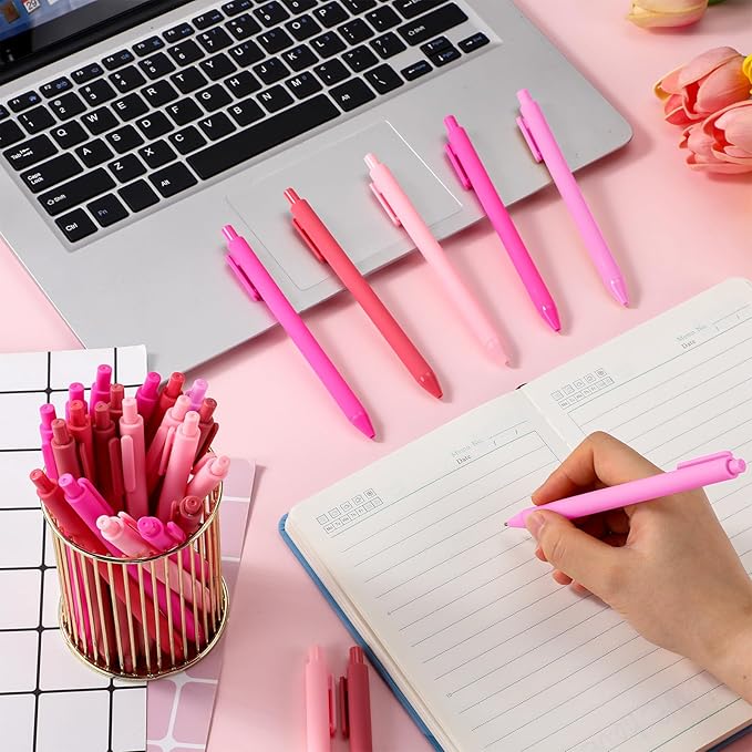25 Pcs Ballpoint Pens Bulk Retractable Writing 1. 0 mm Black Ink Cute Pens Smooth Writing Color Fancy Gift for Teacher Student Employee Office School Home Baby Shower Supplies (Pink Series)