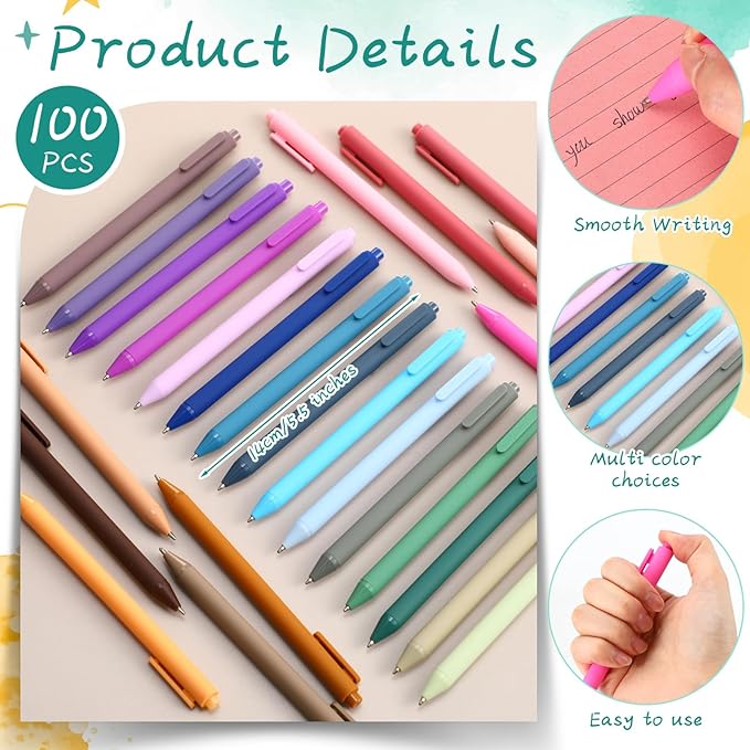 100 Pcs Ballpoint Pens Bulk Retractable Writing 1. 0 mm Black Ink Cute Pens Smooth Writing Color Fancy Gift for Teacher Student Employee Office School Home Baby Shower Supplies (Morandi)