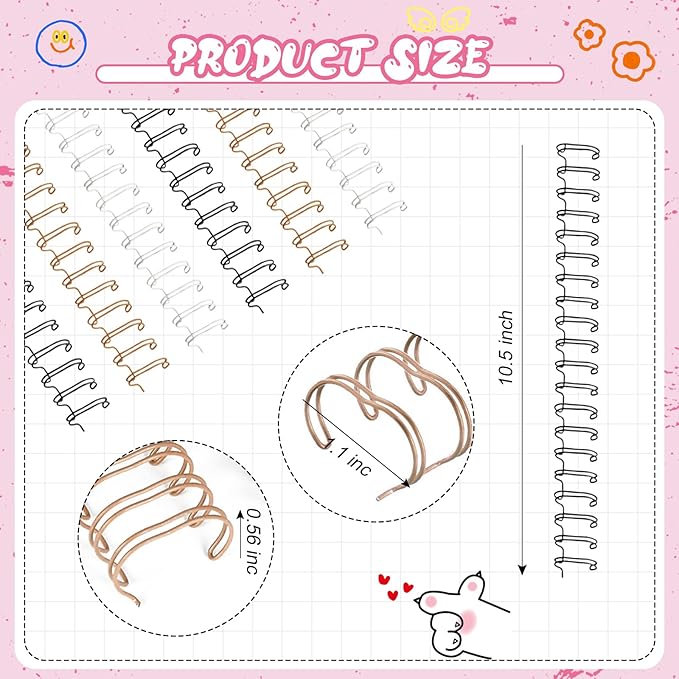 30Pcs Metal Double Loop Binding Wires Double Spiral Binding Ring Coil, 9/16" 23 Holes, 2:1 Pitch Cinch Binding Machine Wire for Teacher Student Document Notebook File Making (Classic Color)