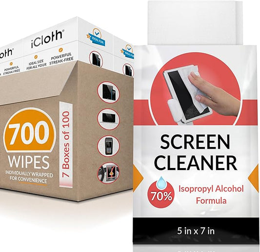 iCloth 70% Isopropyl Alcohol Large Screen and Electronics Wipes, Lint-Free, Streak-Free, Fast-Drying, Removes Dust and Fingerprints (700 Wipes)