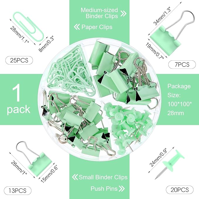 1560 Pcs Paper Clips and Binder Clips Assorted Sizes, Large Medium Small Binder Clip Paperclips Thumb Tacks, College Supplies Home Office Supplies Document Organizing(Pink, Purple, Green)