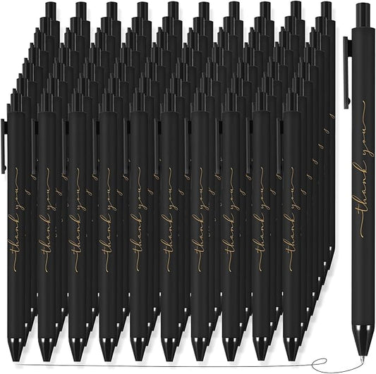 200pcs Thank You Pens Bulk Cute Multicolor Ballpoint Pen for Men Women Server Accessories Employee Holiday Appreciation Gifts for Teacher Office Back to School Party Favor (Black)