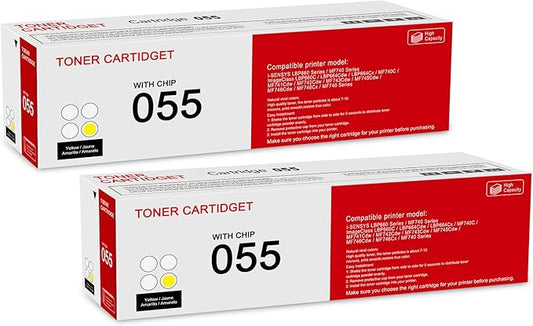 2 Pack 055 3013C001 Yellow Toner Cartridge: Compatible CRG-055 Replacement for Canon i-SENSYS LBP660 MF740 Series ImageClass LBP660C LBP664Cdw LBP664Cx MF740C MF741Cdw MF743Cdw MF746Cdw Series Printer