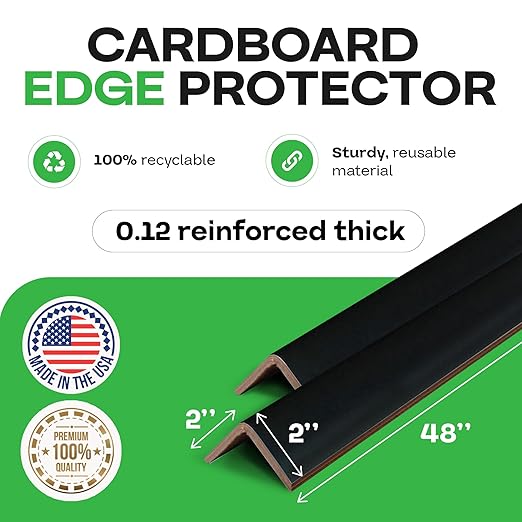 IDL Packaging 2” x 2” x 48” Black Cardboard Edge Protector (Pack of 200) - Corner Protectors for Shipping, Storage, & Moving – Reinforced Corner Guard Protection for Pallets, Wall Corners, & Furniture