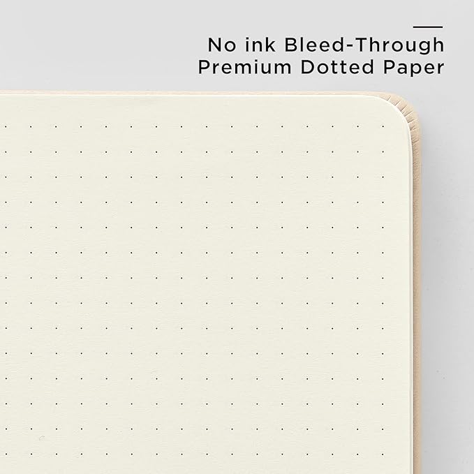 &And Per Se Dotted Journal Notebook, A5 Hardcover Leather Bullet Dotted Journal, 160 Pages 100 gsm Thick Dotted Paper，3 Stickers Included for Women Men, Work Office or School - 5.7'' x 8.3'' (Light