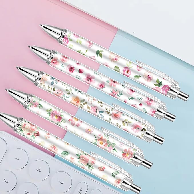 30 PCS Pink Floral Pens Flower Ballpoint Pens 0.5 mm Rollerball Tip Cute Fashionable Retractable Ballpoint Pen for Office Supplies Black Ink, Medium Point (Pink Flower, 30)