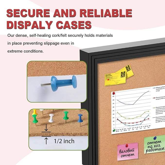 36x24 Inch Outdoor Enclosed Bulletin Board with Locking Door - Weatherproof & Tamperproof Cork Notice Board - Black Aluminum Frame