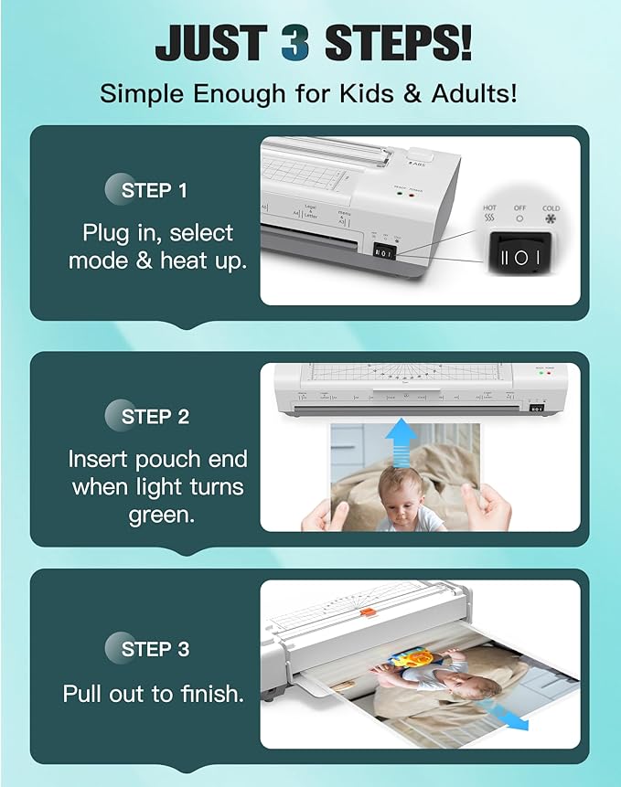 13 Inch Laminator Machine with Auto Paper Feed, Never Jam A3 Thermal & Cold Lamination, 20 Laminating Sheets, 10-in-1 Laminator with Cutter, Trimmer & Corner Rounder for Office School Home Use White