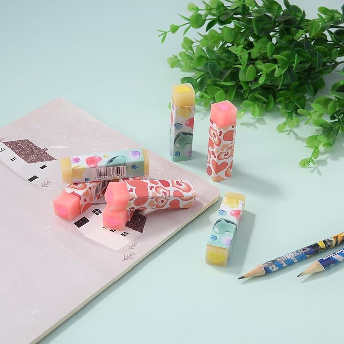 16 Pack Heart Erasers, Kawaii Jelly Erasers for Kids, Red