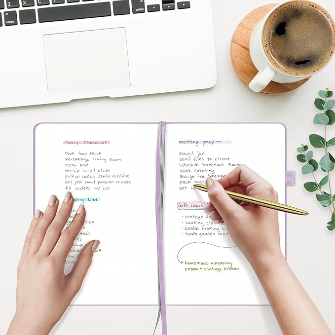 &And Per Se Dotted Journal Notebook for Women&Men with Pattern, A5 Leather Hardcover, 160 Pages 100GSM Thick Dotted Paper, 3 Sheets of Stickers Included(Lavender)