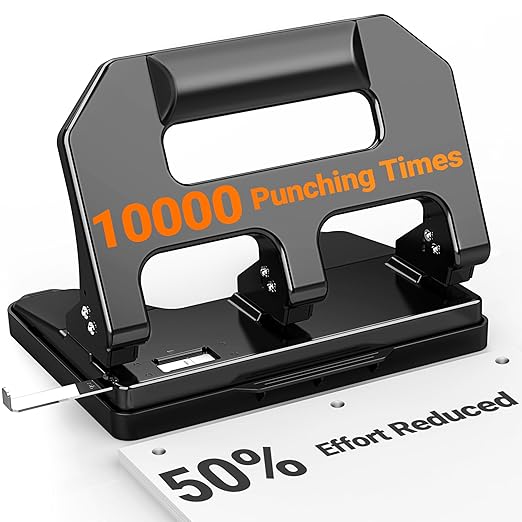 3 Hole Punch Heavy Duty, AFMAT 3 Hole Puncher for Binder, 10000+ Punching Times, 40-Sheet Three Hole Punch, Metal Hole Puncher 3 Ring, 50% Reduced Effort, Bulit-in S.S. Paper Guide, Last for Years