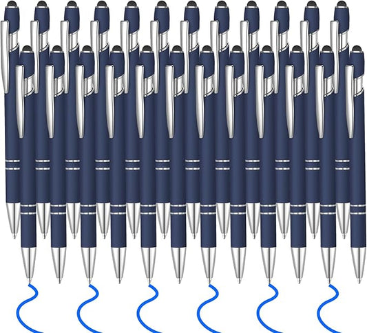 24 Pcs Blue Ink Ballpoint Pen with Stylus Tip 2 in 1 Ballpoint Pen 1.0 mm Blue Ink Metal Stylus Pen for Touch Screens Coworkers, Family, Colleagues, Office (navy blue)