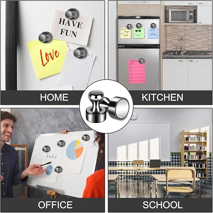 45 Pack Whiteboard Magnets - Refrigerator, Office & School Magnets - Small Neodymium Magnetic Push Pins