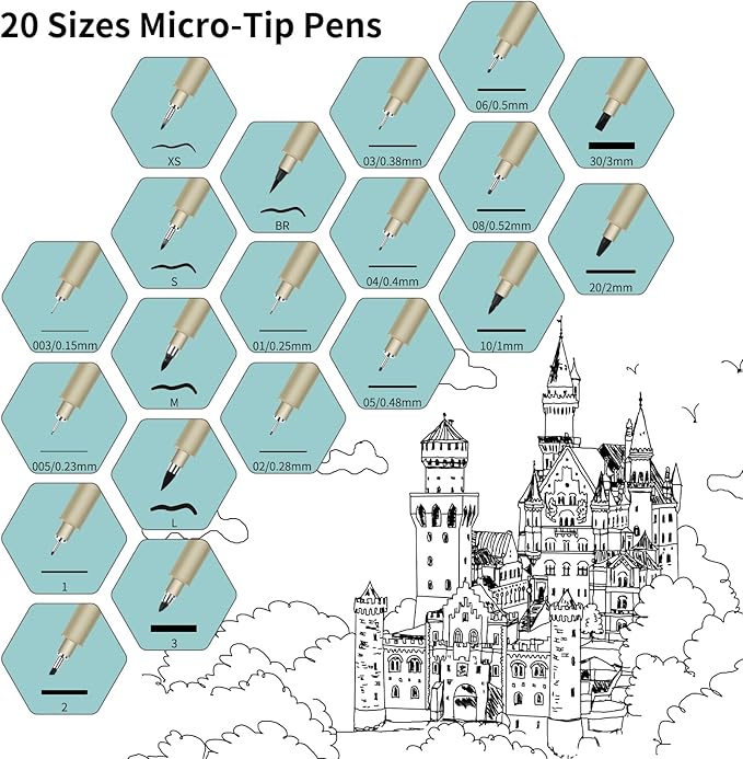 01 Micro Pen, 6 Pack Black Fine Point Pen with Waterproof Archival Ink, 0.25mm Fineliner Ink Pens for Artist Illustration, Sketching, Anime, Manga, Technical Drawing and Scrapbooking