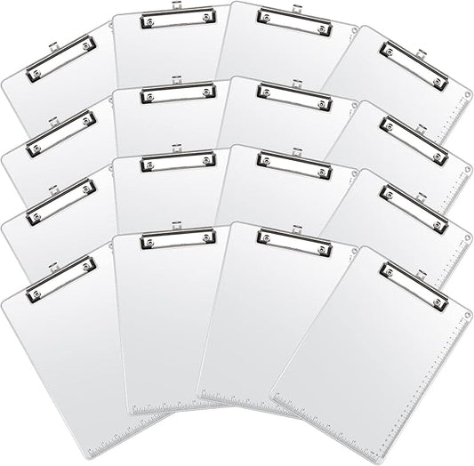 16 Pieces Metal Clipboard, A4 Letter Size 12.5 x 9 Inch Aluminum Edge Document Holder with Scale Aluminum Edge Clipboard with Low Profile Clip Vertical Silver Hardboard for Office