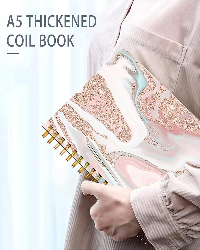 iampanda Spiral Journal Notebook,Strong Twin-Wire Binding with Premium Paper for Girl Women,60 Sheets A5 College Ruled Notebook/Journal,Perfect for School Office Home Gifts,Modern Rose Gold Glitter
