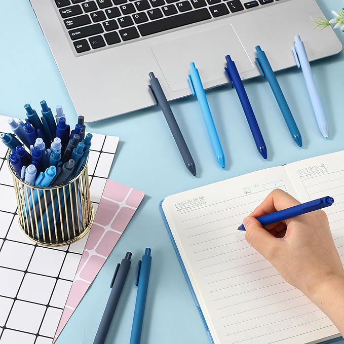 25 Pcs Ballpoint Pens Bulk Retractable Writing 1. 0 mm Black Ink Cute Pens Smooth Writing Color Fancy Gift for Teacher Student Employee Office School Home Baby Shower Supplies (Blue Series)