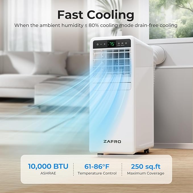 10,000 BTU Portable Air Conditioner, 3-IN-1 Smart AC Unit with Fan/Dehumidifier/Drainage-free Cooling, APP/Voice/Remote/Touch, 47 dB, Sleep Mode, Window Installation Kit, 24H Timer for Home/Office