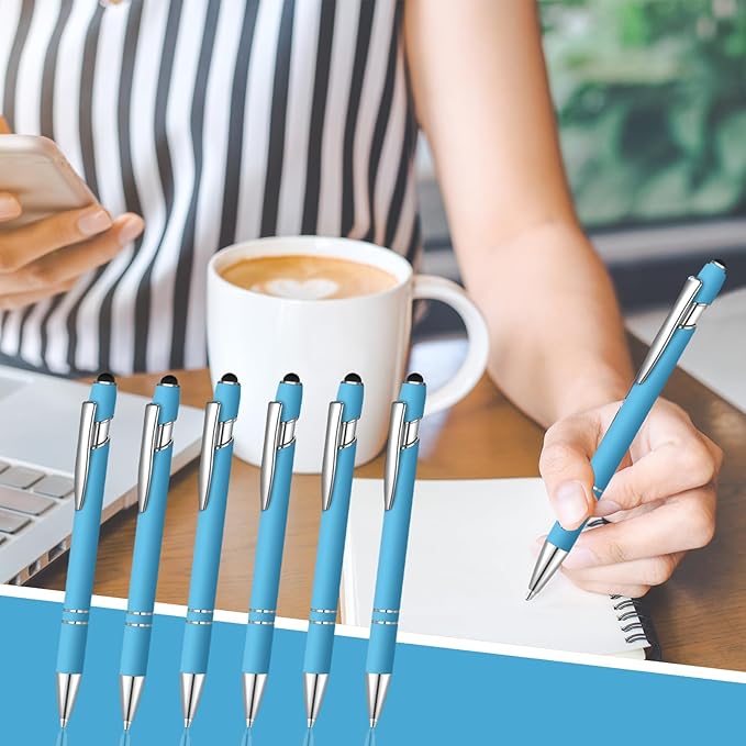 24 Pcs Blue Ink Ballpoint Pen with Stylus Tip 2 in 1 Ballpoint Pen 1.0 mm Blue Ink Metal Stylus Pen for Touch Screens Coworkers, Family, Colleagues, Office (light)