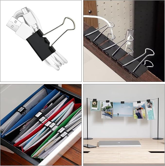 48 Pack Small Binder Clips 3/4 Inch, Black Binder Clips, Small Paper Clamps, Mini Binder Clips Black for Home School Office and Business (48 pcs)