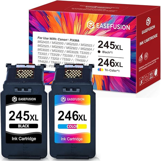 245XL 246XL Combo Pack Replacement for Canon Ink 245 246 PG-245 XL PG-245XL Black Color Ink Cartridges for Canon Pixma MX490 MX492 MG2522 TR4520 TS3322 TS202 MG2500 TS3122 TR4500 Printer