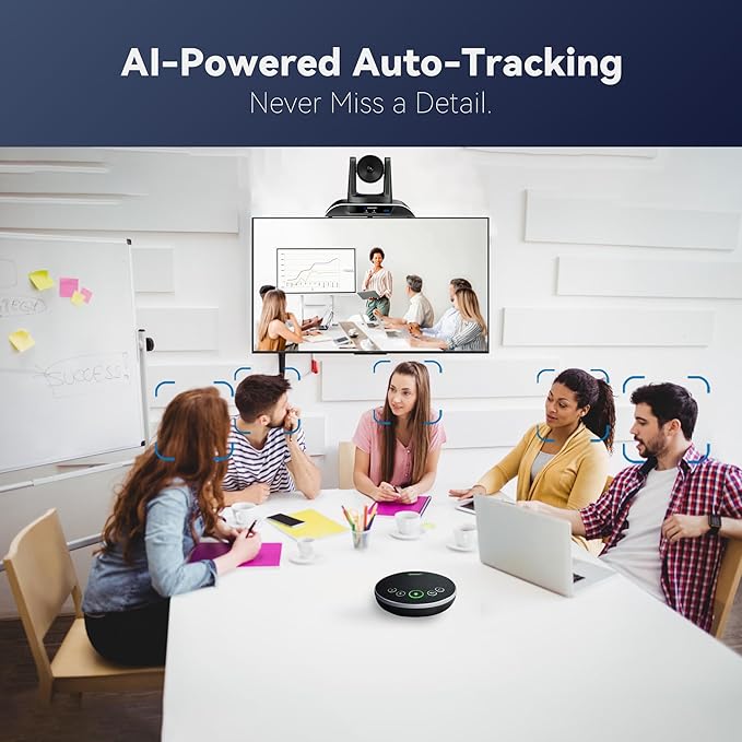 4K Conference Room Camera System, AI Auto-Tracking PTZ Camera 5X Digital Zoom with Speakerphone Set 120° Wide-Angle USB3.0 for Zoom YouTube Teams OBS and More