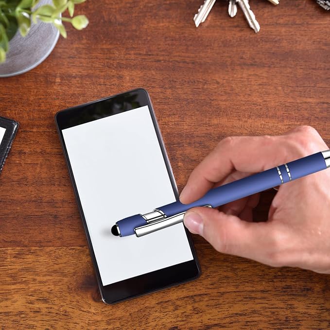 12 Pcs Blue Ink Ballpoint Pen with Stylus Tip, 1.0 mm Metal Pen Stylus Pen for Touch Screens, 2 in 1 Thank You Pen Gift for Friends, Colleagues, Coworker, Office, Family (Blue)