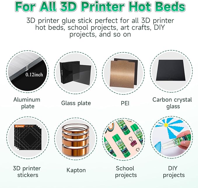 3D Printer Glue Sticks, 36 Grams Each PVP Solid Glue Sticks for Hot Bed Plate, Washable, Non-Toxic, Reduce Warping for PLA, ABS, PETG, HIPS, TPU Filament on PEI, Glass, Aluminum, Buildtak Board, 6Pcs