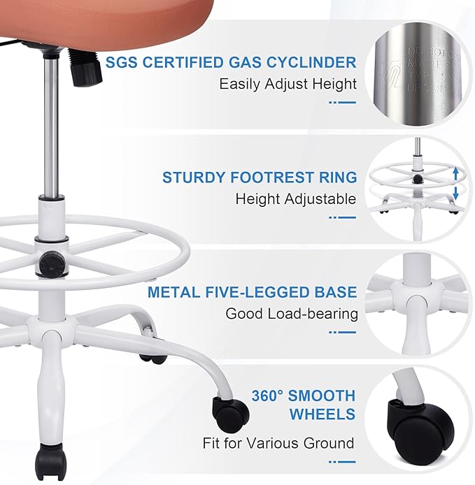 HYLONE Tall Drafting Chair Standing Desk Chair with Flip-Up Armrests, Adjustable Height Ergonomic Office Chair with Footrest Ring - High Stool Chair for Standing Desk (Pink)