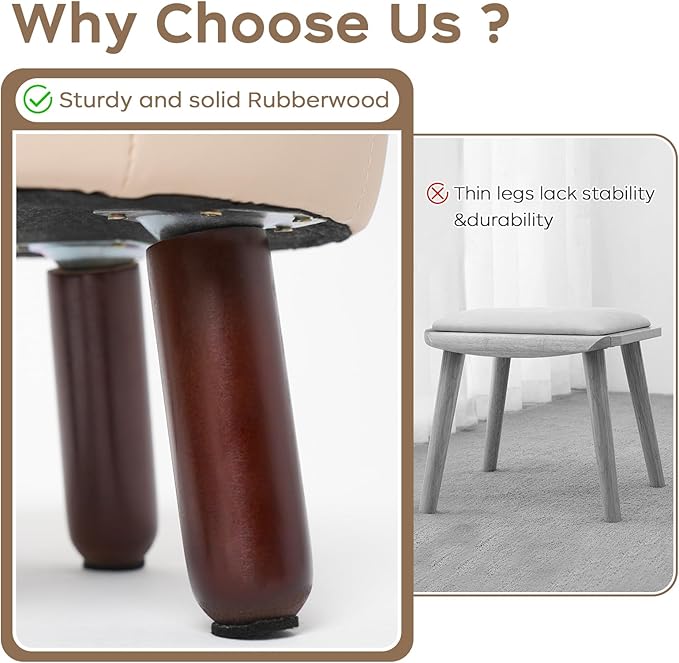 13in Small Foot Stool Ottoman, Round Faux Leather Foot Rest for Couch, Under Desk Pouf Footstool Footrest with Non-Skid Rubber Legs for Ling Room, Bedroom, 13''L x 13''W x 10.2''H, Beige