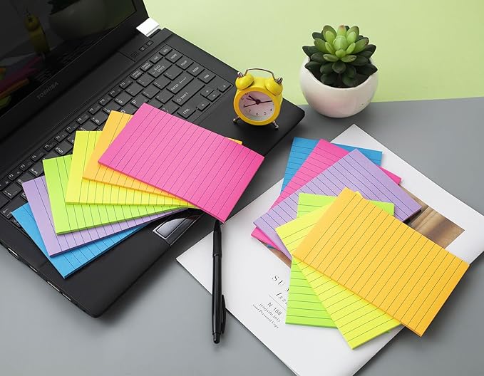 (12 Pack) Lined Sticky Notes 4x6 in Ruled Stickies Super Sticking Power Memo Pads Bright Colors