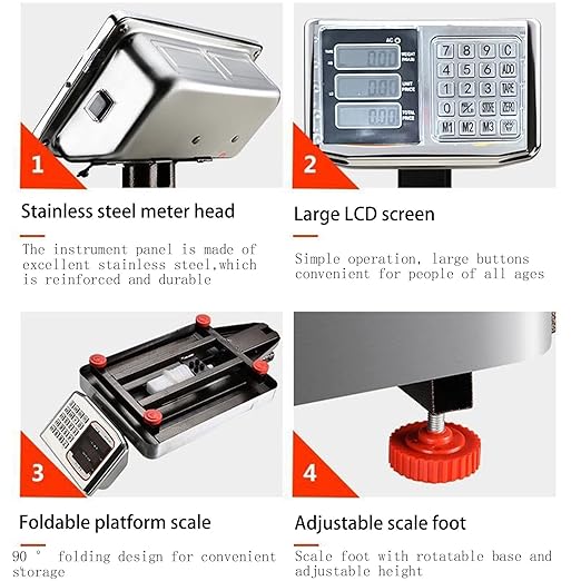 Industrial Platform Scale 660lb Floor Weight Computing Postal Scale Digital Large Scale LB/KG Perfect Foldable for Postal Luggage Shipping Mailing Weighing Double-Sided Display