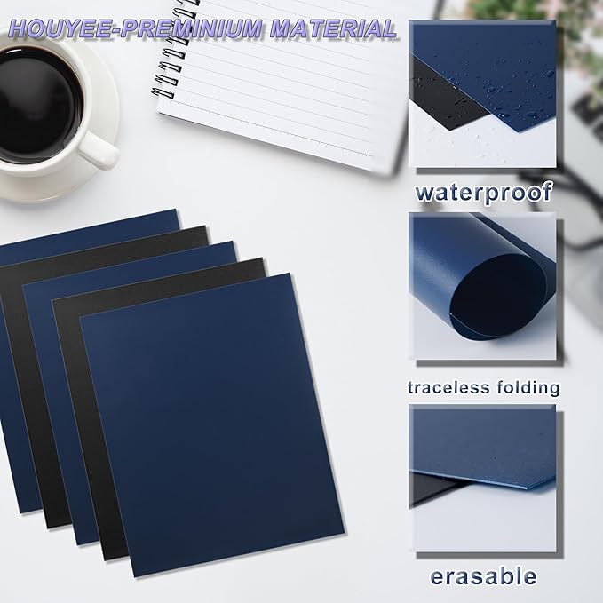 100 Pack Binding Covers Set, 8.5x11 Inches, Including 50 Pcs 12 Mil Navy Color Plastic Binding Covers, 50 Pcs 12 Mil, Black Color Plastic Binding Covers, Sand Textured