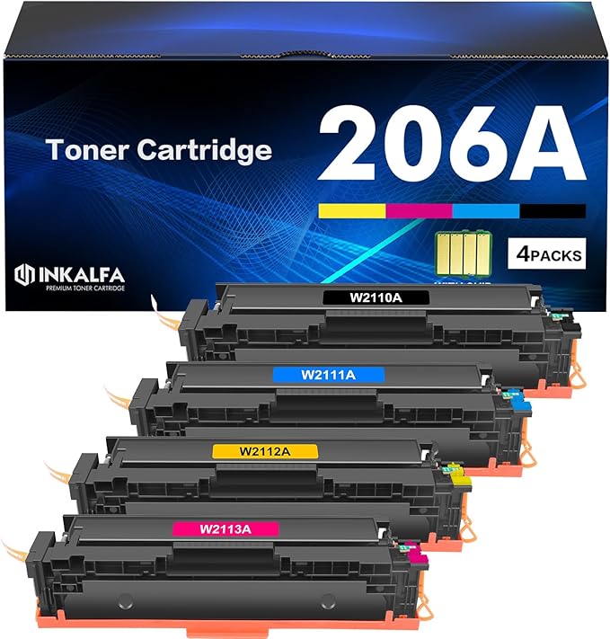 206A Toner Cartridges 4 Pack M283cdw M283fdw 206X Set Compatible Replacement for HP 206A 206X Color Laserjet Pro MFP M283fdw M283cdw M283 Pro M255dw Printer Ink High Yield (with Chip-B/C/Y/M)