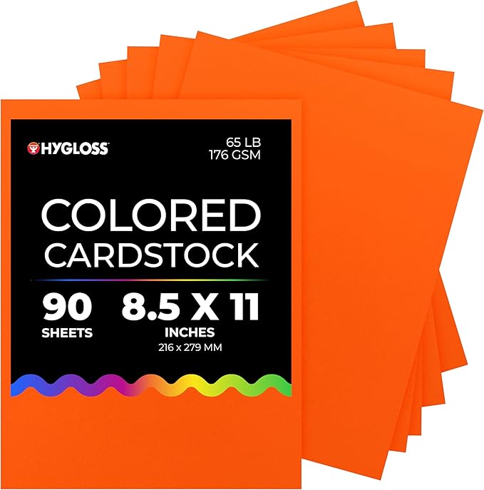 Hygloss Dark Orange Bright Colored Cardstock - 8.5x11-Inch, 90 Sheets, 65 lb/ 176 gsm, Fade-Resistant, Acid-Free Color Card Stock Paper