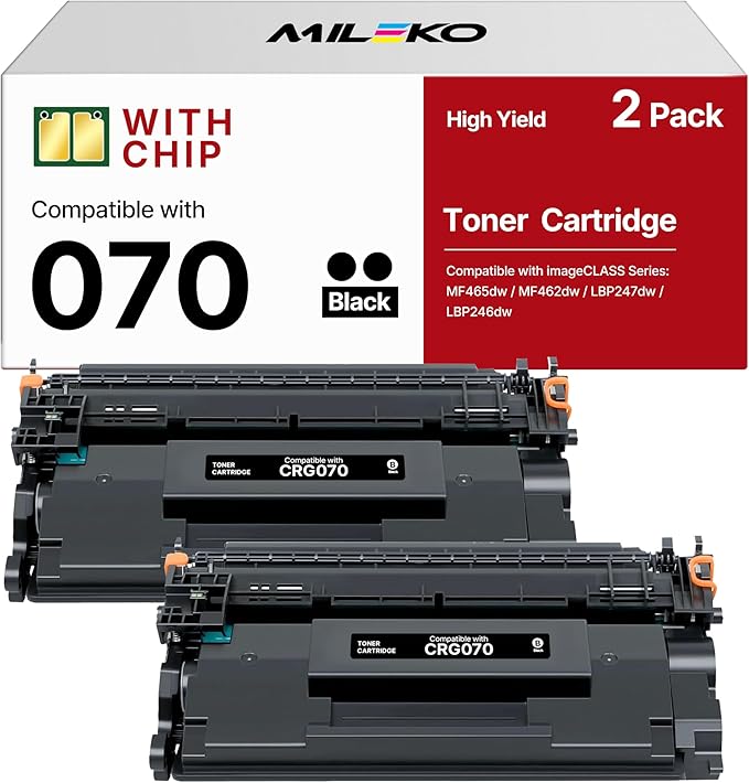 070 Black Toner Cartridge 2 Pack Replacement for Canon 070 Toner Cartridge 070 070H CRG070 CRG-070 Use with Canon imageCLASS MF465dw MF462dw LBP247dw LBP246dw MF462 LBP247 LBP246 Printer Ink